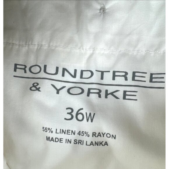 Roundtree Yorke Shorts Mens 36 White Linen Blend Elastic Waist Flat Chino NEW - Picture 4 of 6